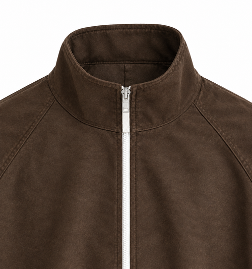BROWN STAND-COLLAR ZIP-UP JACKET