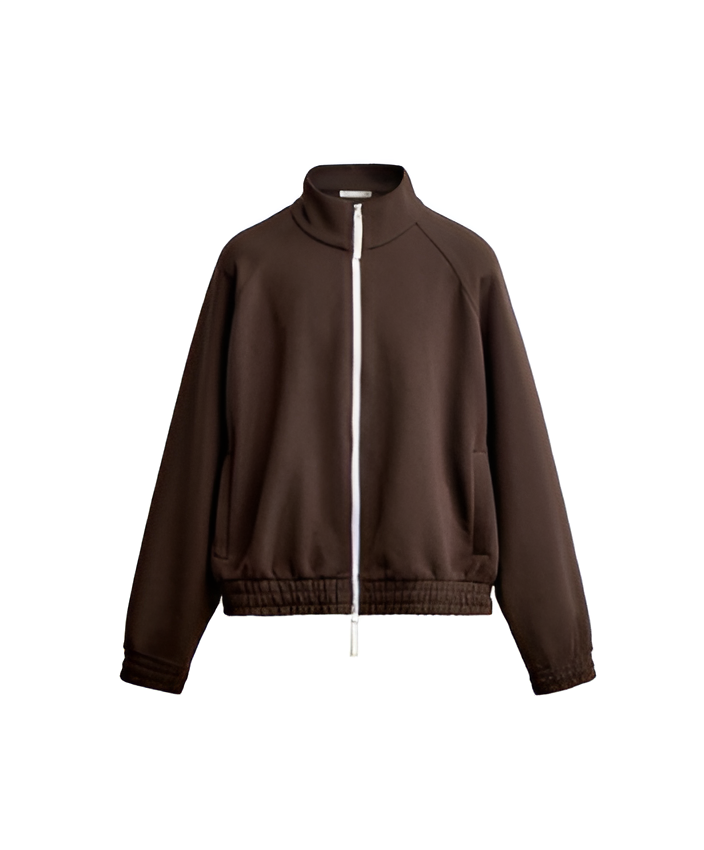 BROWN STAND-COLLAR ZIP-UP JACKET